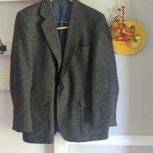 Men's VTG Imperial by Haggar Dark Grey Tweed Sports Coat 44 Wool